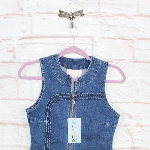 NEW Revice Blue Cotton Zip Front Rollergirl Playsuit Denim Romper Size L - Picture 2 of 10